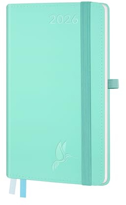 FEKSINO Kalender 2026 Klein 18 x 9,8 cm,12-Monate TaschenKalender (Jan.2026-Dez.2026) Terminplaner A6 Buchkalender 1 Woche 2 Seiten,100GSM Papier Planer mit Softcover - Grün