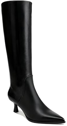 ZJGZF Black Knee High Boots for Women Kitten Heel Pointed Toe Leather Tall Boots Low Heeled Side Zipper Long Shoes Fashion Dessy