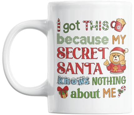 Gesar Tazza Natalizia da Colazione - Idee Regali Originali e Divertenti per Uomo e Donna - Merry Christmas - Idee regalo di Natale - Motivo natalizio Secret Santa