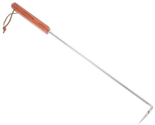 PAMINGONO Gancio per Carne da Barbecue in Inossidabile con Manico in Legno Ergonomico Uncino per Girare Carne e Verdure Strumento Robusto e Antiscivolo per Grigliate e Arrosti