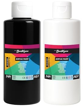 Pysselzon akrylfärg-set. Ogenomskinliga målarfärger för duk, pouring, papper, trä, sten, tyg, läder, metall, keramik. Flerfunktionsfärgsset (DUO (svart och vit))