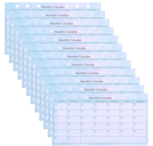 TOKIDNY Recambio para Agenda A6 6 Orificios, Planificador Mensual sin Fecha 14 Hojas Papel Resistente, Insertos de Calendario Semanal y Planificador Diario para Uso Escolar y Oficina