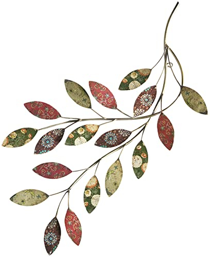 Kobolo Wandbild Wanddekoration Metallbild - ZWEIG mit Blättern - Metall - 30x65 cm