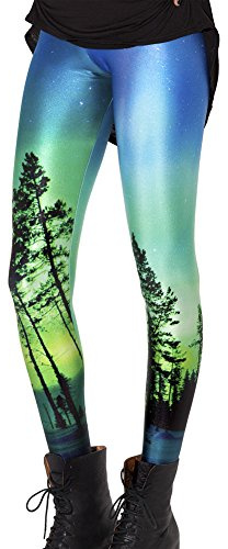 QZUnique Women's Green Tree Sky Printed Footless Elastic Sexy Tights Leggings,Green Tree,One Size