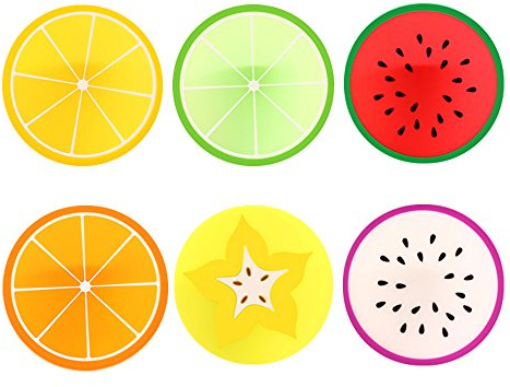 Comfysail Carambole Orange Green Orange Lemon Watermelon Pitaya Round Brilliant Silicone Fruit Slice Drink Coasters/Carving Tableware Placemat/Cup Mat/Pad (Fruit coaster 6pcs)