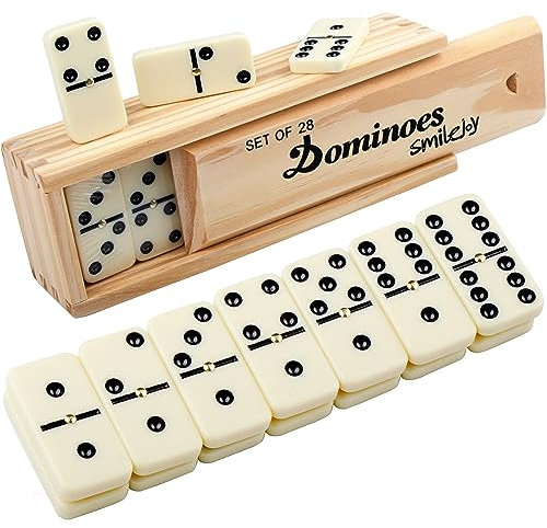 Smilejoy Dominoes Set für Erwachsene, Doppel 6 Domino Game für Klassische Brettspiele, Domino Spiel Set 28 Stück mit natürlichem Holz Fall (2 Spieler)