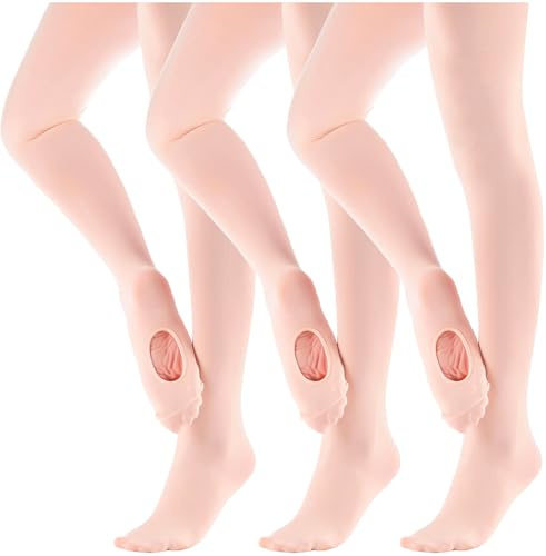 MdnMd 3 Pack Women Ballet Dance Tights Footless Transition Ultra Soft Ballet Legging Stocking Pantyhose (Ballet Pink, Adult-Large, Height 67-69)