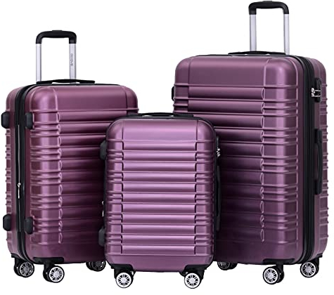 BEIBYE Hartschalen Koffer Trolley Rollkoffer Reisekoffer Zwillingsrollen Kofferset (Violett, Set)