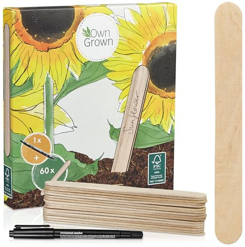 Holzschilder zum Beschriften - Holz Pflanzenschilder im Set mit 60x Pflanzschildern und Stift - Schöne Pflanzschilder wetterfest - Namensschilder aus Holz für Garten und Balkon von OwnGrown