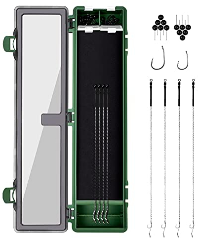 Luroad Stiff Hair Rig Tackle Box Boîte de rangement pour pêche à la carpe avec 4 pièces de fixations, 12 broches et 10 hameçons barbelés dans une boîte de rangement (style 1)