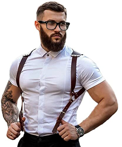 Men leather body belts Punk Adjustable Faux Leather Body Chest Belt Clubwear with Fancy Buckles Rings for Gay