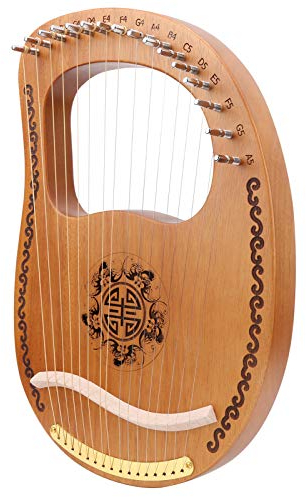 Harfe mit 16 Saiten, Holzfarbe, runde Leierharfe, einfach zu erlernen, tragbares kleines Harfeninstrument aus Palisander, Metall-Saiteninstrument zum Spielen von Musikinstrumenten mit Stimmhammer für