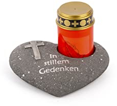 Novaliv Décoration funéraire en forme de cœur anthracite avec inscription en allemand en forme de croix en souvenir avec lumière funéraire LED Rouge Décoration funéraire résistante aux intempéries