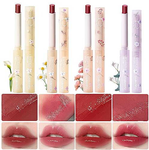Lápiz labial de gelatina de 4 colores, hidratante de larga duración, bálsamo labial tintado, no pegajoso, brillo de labios brillante de color vivo, maquillaje coreano