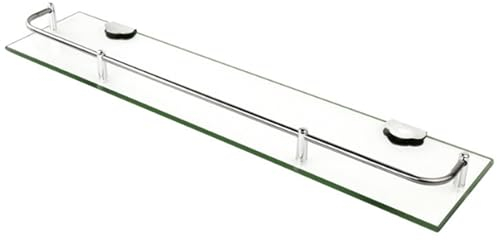 BTGGG Glass Shelf Bathroom Shelves Wall Mounted 3 Sizes 40mm 50mm 60mm Glass Floating Shelves with Single Tier Shower Shelves for Bathroom with Stainless Steel Rail, 60cmX11cmx3.5cm(L)