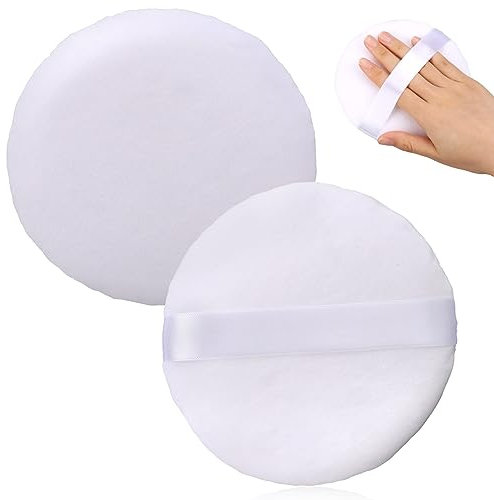 4 Inch Powder Puff, 2 PCS Ultra Soft Velour Setting Powder Puffs Washable Round Face Makeup Puff Large Beauty Blending Sponge Applicators Pads for Body Powder, Loose Powder, Bath Powder, Talcum Powder