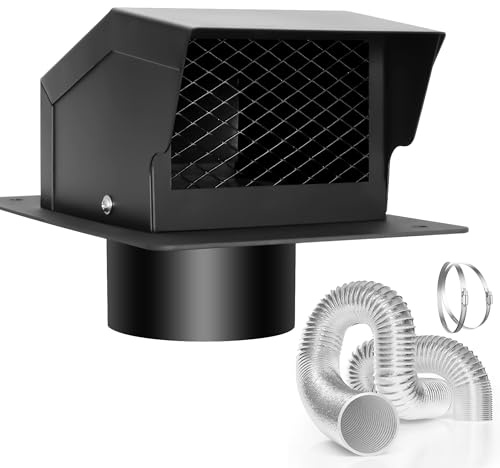 LTSEAME 4 Inch Roof Vent Kit, Removable Roof Vent, Bathroom Exhaust Roof Vent for Dryer, 4 Inch Galvanized Steel with Damper,5FT Aluminum Ducting and Duct Clamps (4IN)