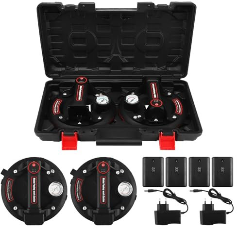 Ventouse électrique Lot de 2 Ventouse Carrelage Electriques Ventouse en verre 8 avec manomètre Capacité de charge 200kg Affichage Numérique, avec 4 Batteries pour Carrelage, SVerre, Marbre