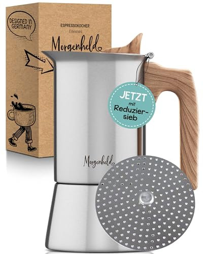 Morgenheld Caffettiera per caffè espresso in acciaio inox, grande con filtro riduttore, 6 tazze, 300 ml, adatta a induzione, macchina per caffè espresso a induzione, per piano cottura a gas
