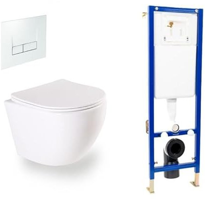 sanicomfort Wand-WC Aliki spülrandlos Set mit Vorwandelement, Schallschutz-Set und Betätigungsplatte eckig