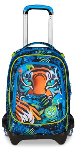 SJ GANG STYLE JAM GANG Chariot scolaire Jack 3 roues Air Tiger, bleu, 3 en 1, sac à dos triple usage avec chariot détachable, 33 L, sac à dos école primaire, sac à dos enfant