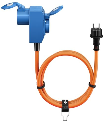 goobay Cavo adattatore CEE per caravan, 1,5 m, spina con contatto di protezione a 90° presa CEE e presa con contatto di protezione con tappi di chiusura, cavo da campeggio, camper e caravan, 76222