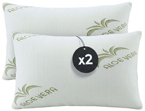 cuscini fiber - 2 Cuscini Letto Matrimoniale Ultra Soft Imbottiti con Fibra di Poliestere Molto Morbida, il Guanciale Letto Possiede un’Altezza di 15cm REGOLABILE, Federa Anallergica con Zip (Aloe)