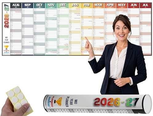 Academic Year Wall Planner 2026-2027 with Extra Wide Size (120 x 42 cm) | Mid Year 26/27 Wall-Planner Runs Aug ’26 to Jul ’27 | Excellent for office, home and school. | Non Laminated, ROLLED DELIVERY