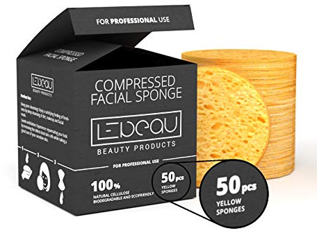 LeBeau Compressed Facial Sponges, Face Sponges for Cleansing, 100% Natural Cellulose Facial Sponge, Professional Spa Quality Face Sponge (50 Counts, Yellow)