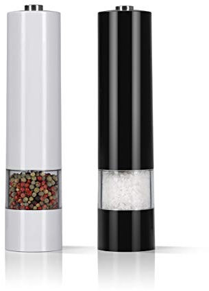 GOURMETmaxx Moulin à sel et poivre 2 pièces avec broyeur en céramique et éclairage LED – Moteur à piles extra puissant 6 V