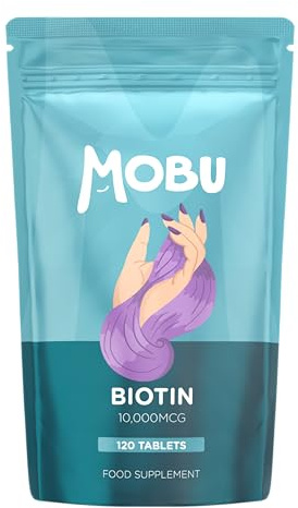 Biotin Tablets 10,000mcg |120 Tablets | Healthy Hair Growth | Hair, Skin & Nail Vitamin | Biotin Supplement | Vegan | GMP Approved | MOBU