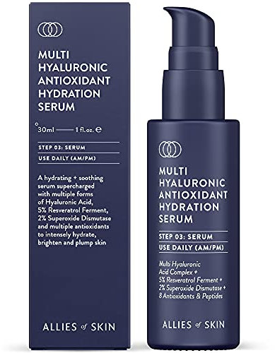 Allies of Skin Multi Hyaluronic Antioxidant Hydration Serum: Niacinamide, Vitamin E, Astaxanthin, Superoxide Dismutase. Anti-Aging. Antioxidant. Intensely Hydrates, Brightens & Strengthens Skin. 30 ml