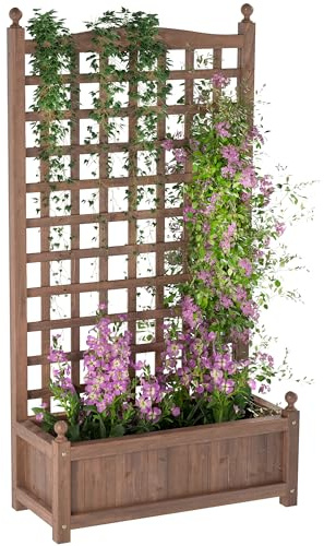 Outsunny Jardinière avec Treillis - bac à Fleurs - jardinière sur Pied - dim. 64L x 28l x 120H cm Inserts d'irrigation Inclus Bois Sapin traité