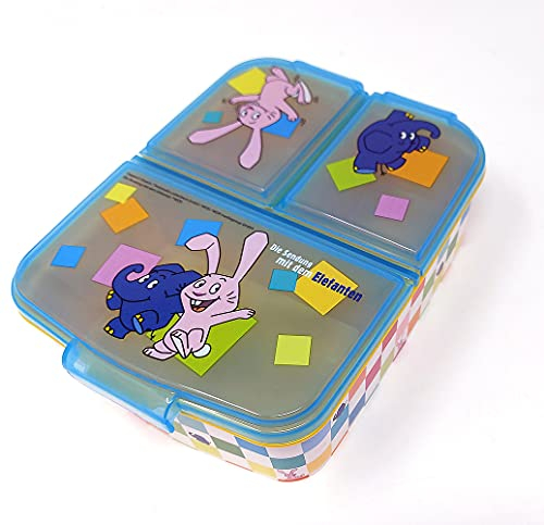 Elefant und Hase Kinder Brotdose mit 3 Fächern, Sendung mit dem Elefanten Lunchbox,Bento Brotbox für Kinder - ideal für Schule, Kindergarten oder Freizeit