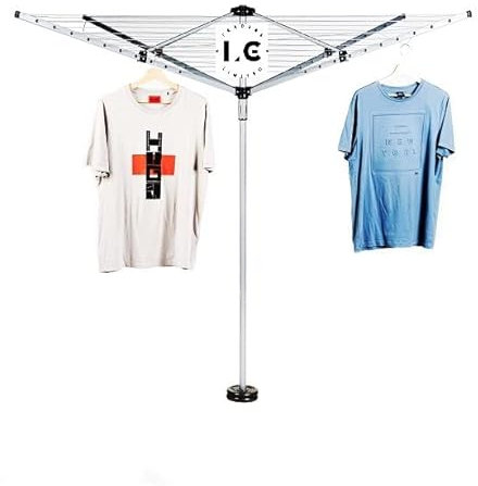 40/50/60M Heavy Duty 4 Arm Outdoor Rotary Clothes Airer/Dryer Washing Line With Metal Ground Spike & Water Proof Protective Cover Included - Outdoor Laundry Washing Line Ground socket (60M)