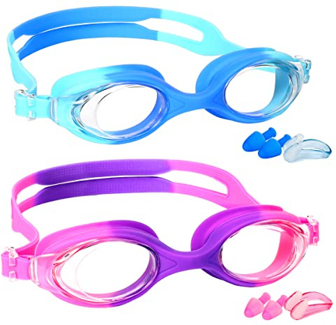 EWPJDK Kids Swim Goggles - 2 Pack Swimming Goggles Anti Fog Anti-UV No Leaking For Children Teens Boys & Girls Age 3-15 (Purple & Blue)