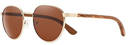 GREENTREEN Lunettes de Soleil Bois Homme et Femme: Lunettes de Soleil Polarisées avec Cadre Métal + Jambes en bois - Lunettes de Pilote Classique pour Aviateur Conducteurs - Protection UV400