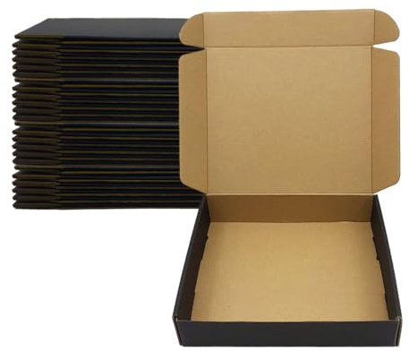 Livejun 24 Pack 13x10x2 Inches Black Shipping Boxes，3 Layers Corrugated Cardboard Box, Mailer Boxes for Packaging Mailing Gifts Digest Book Giving ProductsWrap Boxes with Lids (13''x10''x2'')