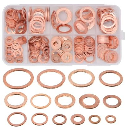 JNNJ 100 Stück Kupfer Dichtung, Flache Scheibe Dichtring Sortiment Kit, Für Schrauben Verbindungselemente