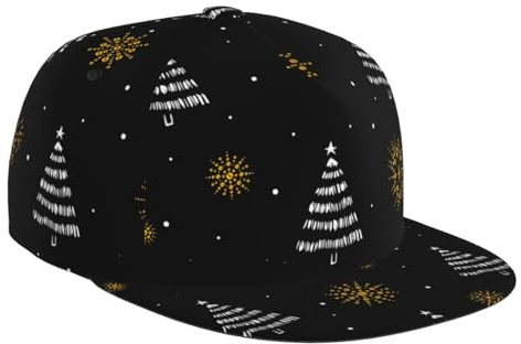 ZORIN Casquette de baseball 3D à visière plate avec motif sapins de Noël, flocons de neige, bord plat, réglable, casquette classique pour papa, camionneur pour homme et femme, Noir , taille unique
