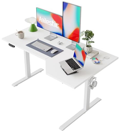 Agilestic Elektrischer Stehschreibtisch, L-förmiger 140 cm höhenverstellbarer Schreibtisch, Sitz- und Stehtisch für Home Office, ergonomischer aufsteigender Computertisch mit Splice Board, Weiß