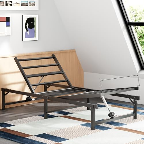 Redlife Elektrisch Verstellbarer Bettrahmen, 90x200cm, Metallbett mit Geräuschloser Motor, Kopfneigung 50 Grad, 200KG Tragfähiger Einzelbettgestell für Erwachsene Senioren (No Matratzen)
