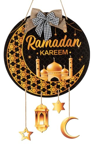 BOFUNX 30cm Ghirlanda di Eid Mubarak per Porta Cartello Eid Mubarak Porta Ghirlanda Decorativa di Eid Mubarak Ghirlanda Porta Ramadan per Decorazione di Casa
