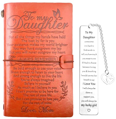 Marcapáginas de aliento inspirador para regalo para mi hija con cuaderno de escritura de diario de cuero, regalos de cumpleaños, Navidad, graduación para hijastra de mamá