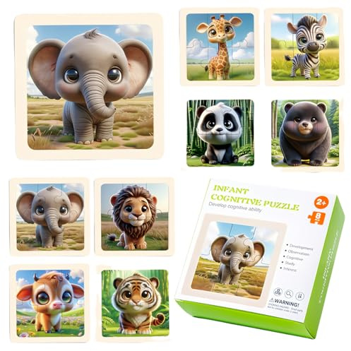 KHDULQ Bois Jouets Montessori,de 8 pièces pour Enfants de 1 à 4 Ans- Enfant Animaux de 6 Pièces Chacun pour L'éducation et L'apprentissage des Tout Petits (Forêt)
