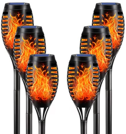 LQWELL Lampe Torche Solaire pour Jardin Extérieur, Lot de 6, Lampe de Chemin à 12 LED avec Effet Flamme Solaire, étanche IP65 pour pelouse (lot de 6)