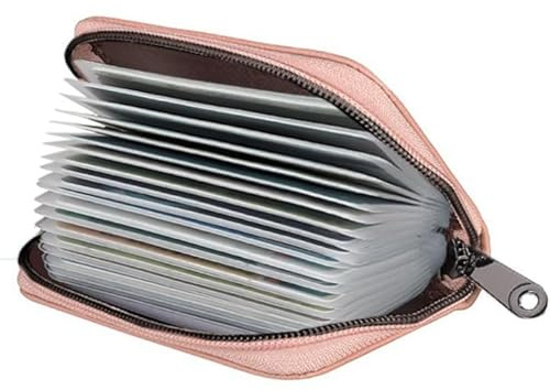 LUFFLOK Porte Cartes pour Homme et Femme, PU Similicuir Porte-Cartes Cuir, Étui Carte Bancaire et Crédit Unisexe avec Housses Plastiques, Contient Jusqu'à 20 Cartes pour ID, Banque, Affaires (Rose)