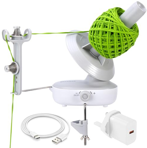 Etcokei Electric Yarn Winder for Knitting & Crocheting – 10oz Large Capacity, Dual-Spring Tension Control, Stepless Speed Adjustable – Automatic Yarn Ball Winder for Crafters (Grey)