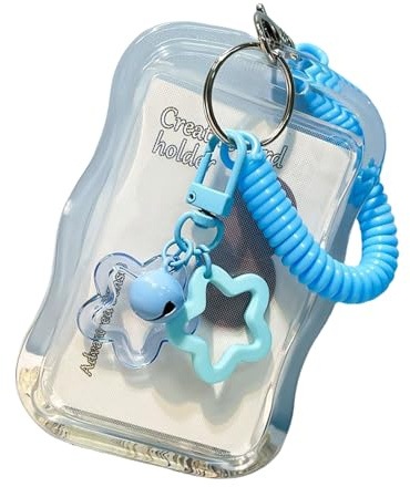 TEMOOUES Porte-cartes transparent avec breloque en forme d'étoile, pochettes pour cartes résistantes à l'eau, protège-cartes pour bus, housses de protection pour cartes de crédit, bleu