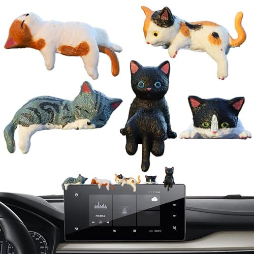 Kouoybt 5Pcs Cute Cat Figurines Computer Monitor Decor Mini Cat Figures Table Ornaments Decorations for Home (Multi-Colored, 5PCS)
